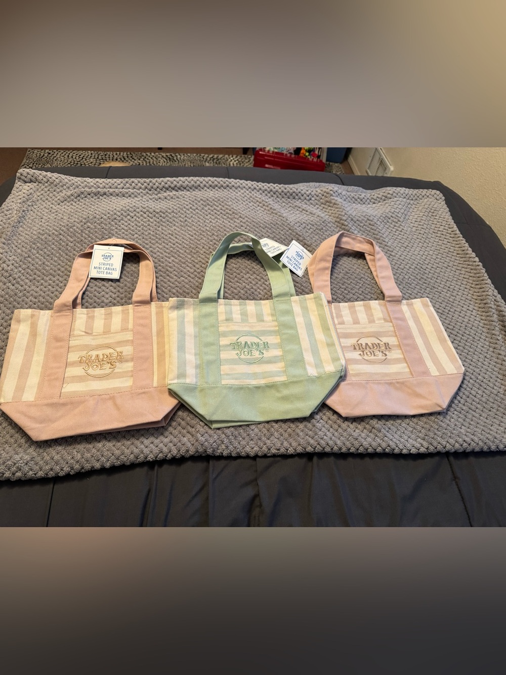 Trader Joe’s Pastel Stripe Canvas mini tote bags